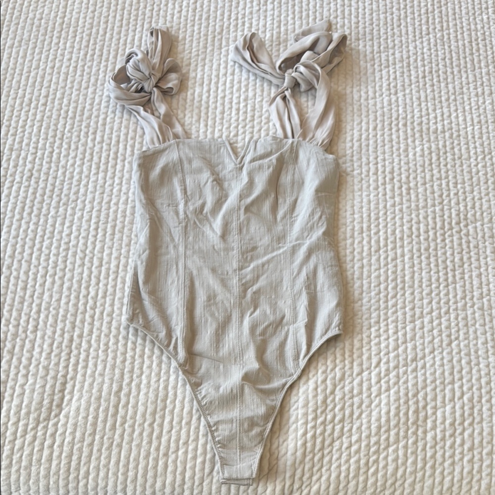 Free People Cream Bodysuit with Ruffled Straps